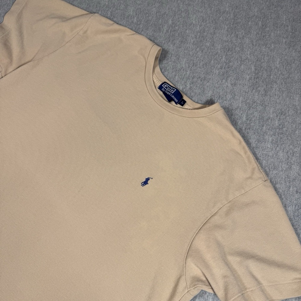 POLO RALPH LAUREN Vintage Shirt Men L Beige Cotton Pony Logo Preppy - Picture 9 of 15